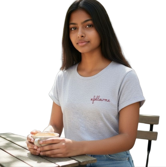 NWT REVOLVE Maison Labiche Paris Slogan Embroidered #followme Tee in Gray - Picture 6 of 6